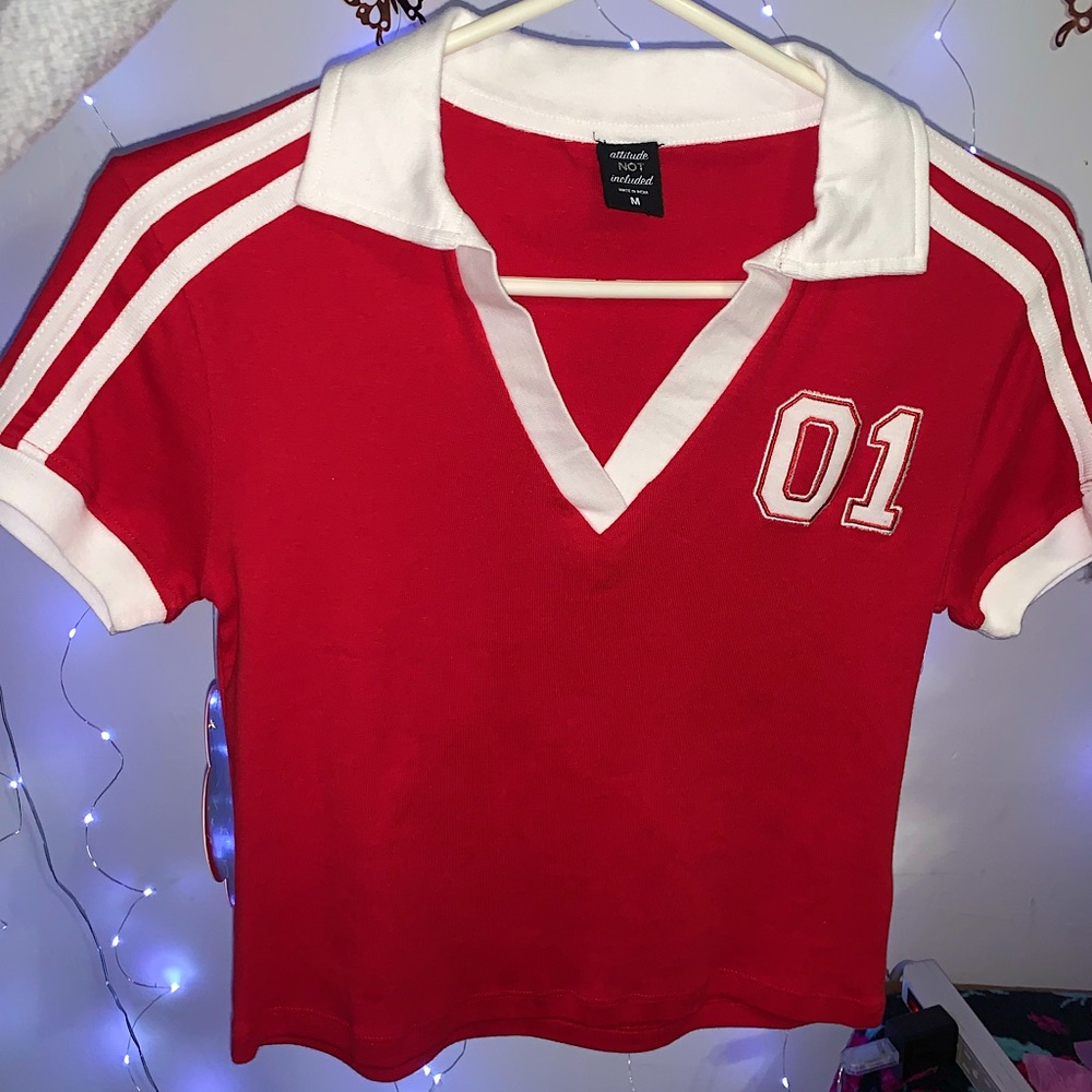 🦋 Nwt Red Polo V-Neck Baby Tee